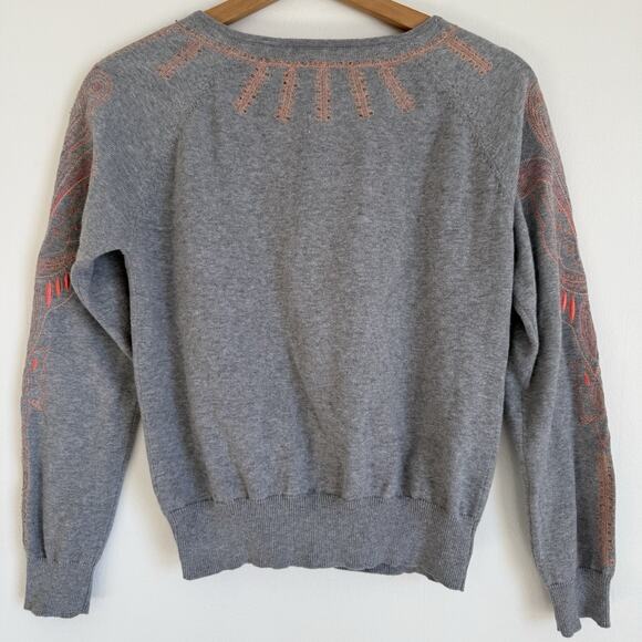 SUNDANCE Womens Gray Classic Cardigan Button Down Sweater Beaded Boho Floral M - Picture 6 of 10